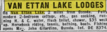 Van Ettan Lake Lodge (Van Etten Lake Lodge) - Sept 1947 Ad (newer photo)